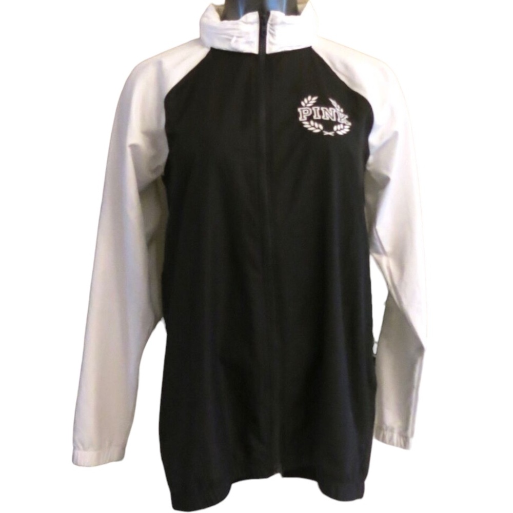 Victoria's Secret PINK  Black & White Logo Hoodie Anorak Windbreaker Jacket XS/S